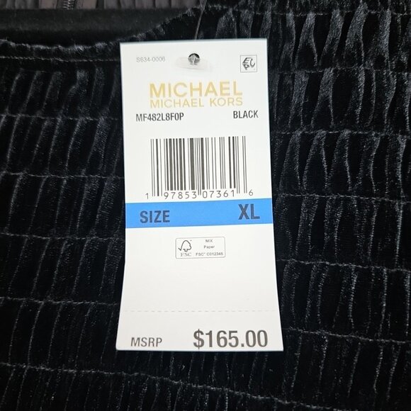 Michael Kors Smocked Stretch Velvet Mini Dress Womens Size XL Black Ruffle Hem - Picture 6 of 8